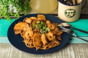 Wok tossed Hokkien noodles with choice of protein, eggs, fish cake (except Vegetable), bean sprouts and homemade soy sauce